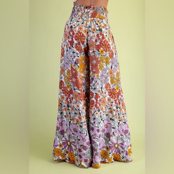 💚 3246. Floral Boho Smocked Waist Wide Leg Pants - Picture 5 of 12